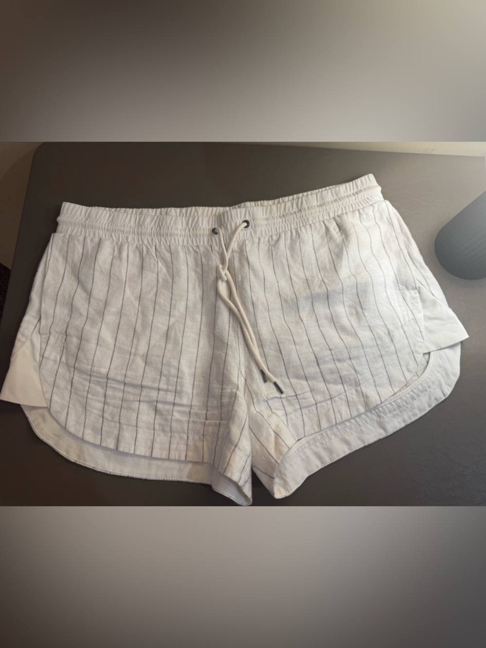 Athleta White Shorts with Subtle Gray Pinstripes